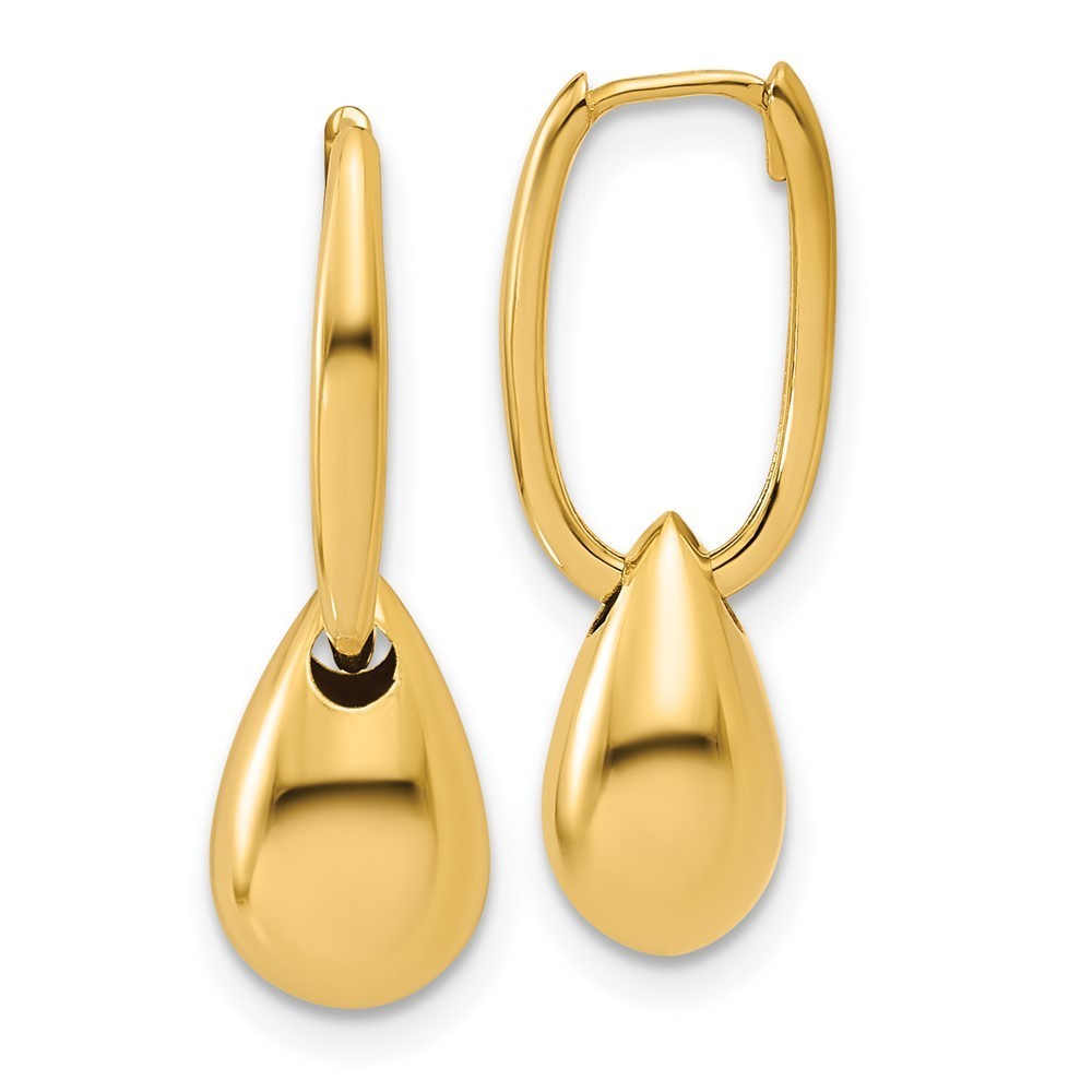 14k Yellow Gold Polished Oval W/Bead Hinged Hoop Earrings